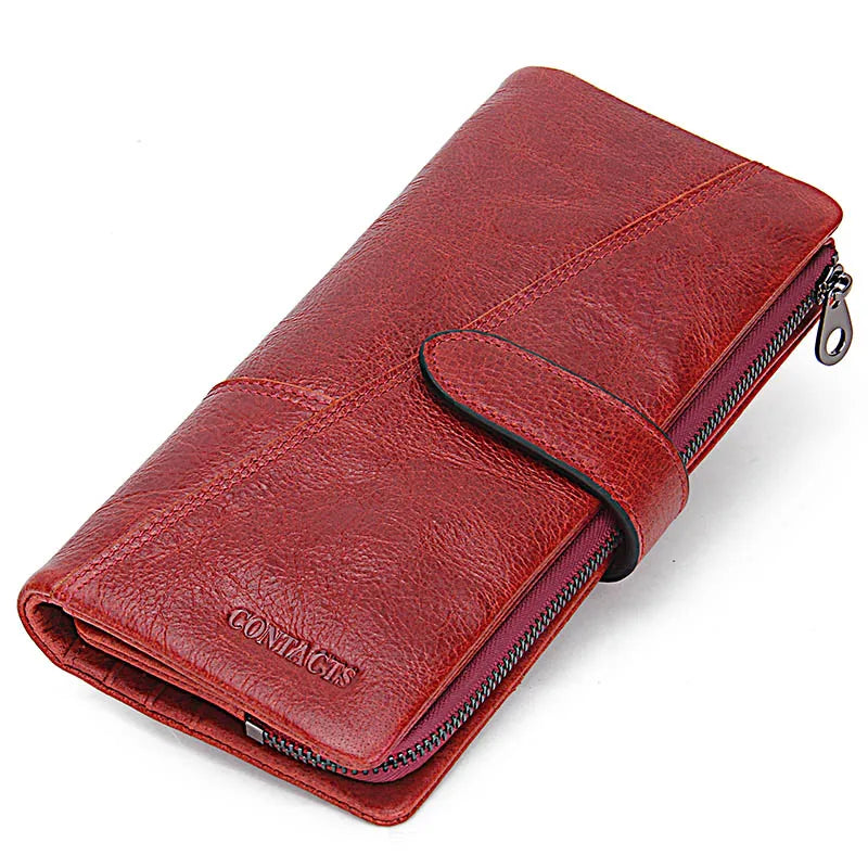 Genuine Leather Men's Long Wallet With Phone Bag Zipper Coin Pocket Purse Male Clutch