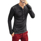 Men Tee Shirt V-neck Long Sleeve Tee Tops Stylish Buttons T-shirt 2025