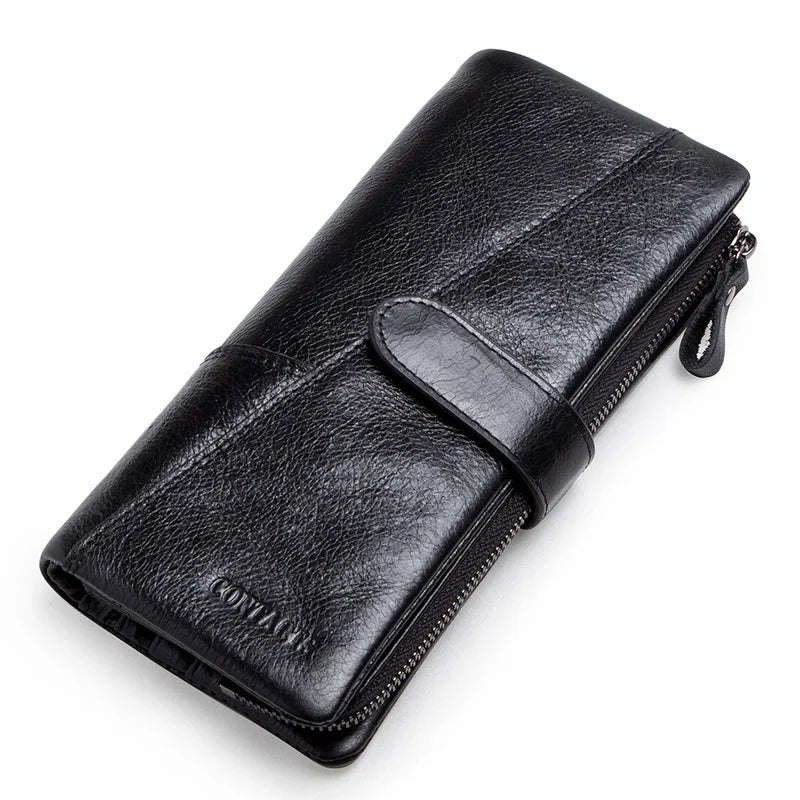 Genuine Leather Men's Long Wallet With Phone Bag Zipper Coin Pocket Purse Male Clutch