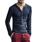 Men Tee Shirt V-neck Long Sleeve Tee Tops Stylish Buttons T-shirt 2025