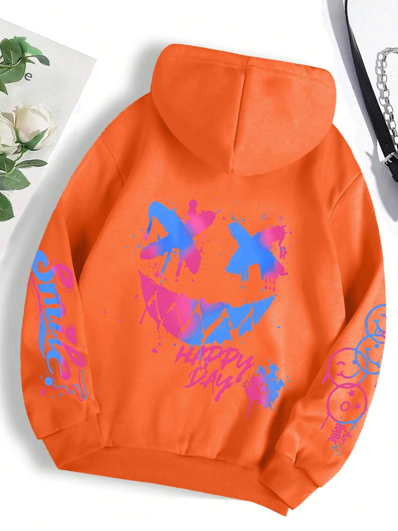 Happy Day Graffiti Print Women Hoodie Oversize Street Hip-Hop Hoody Fashion