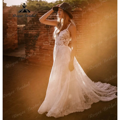 Sexy 2025 Boho Lace Wedding Dress Open Back Customized