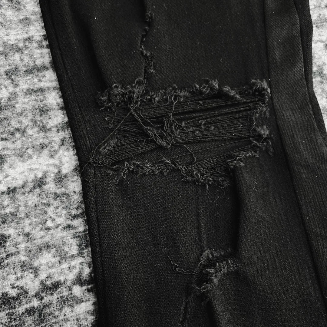 Men's Luxury distressed black flare jeans 2025