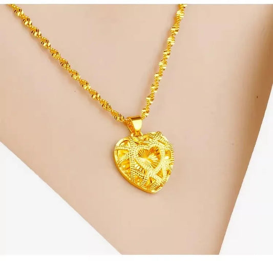 24K Gold Butterfly Heart-Shaped Pure AU999  Necklace