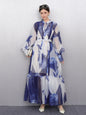 2025 Summer New O Neck Long Sleeve Loose Mid Long Styles Girdling Waist Dress Women