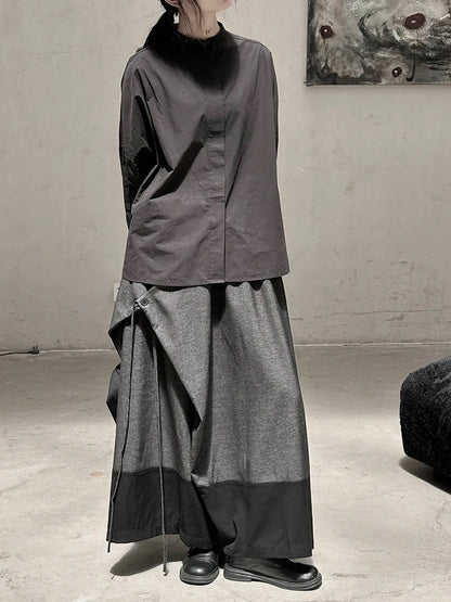 High Elastic Waist Dark Gray Irregular Bandage Wide Leg Pants Autumn 2025