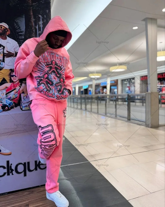 American Street Hip-hop Retro Personalized Letter Pattern Fashionable Versatile Unisex Suit  Loose Sweatshirt