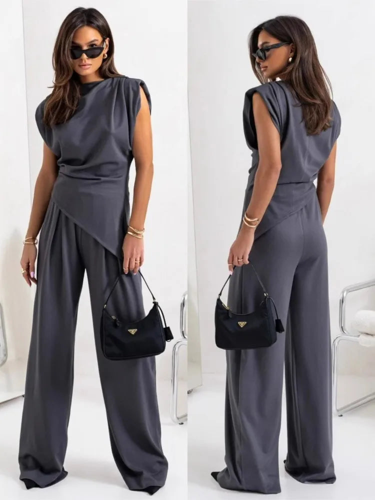 Elegant 2-Piece Summer Suit Wide Leg Pants Set