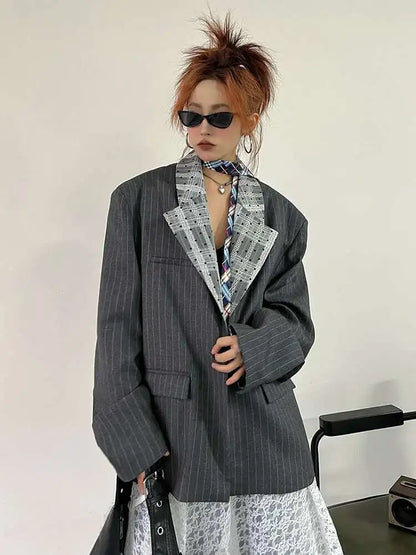 Elegant Long Sleeve Lace Blazer Jacket Big Size Spring Autumn 2025