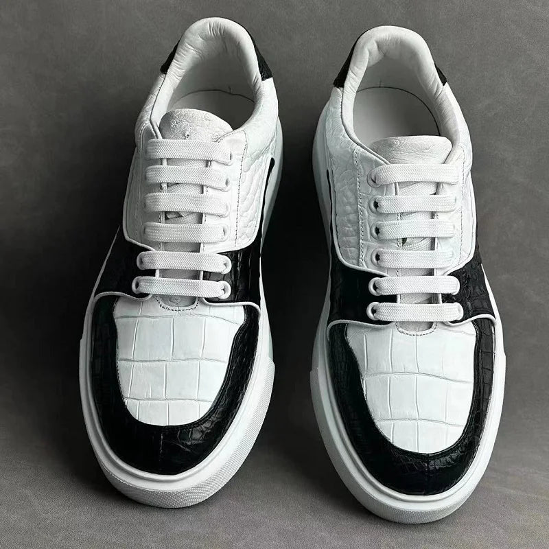 2025 New Arrival Fashion Crocodile Skin Causal Shoes Men, Genuine Leather Sneakers