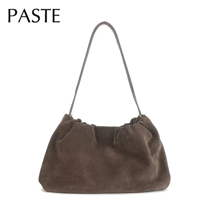 Elegant Khaki Coffee Matte Suede Shoulder Bag