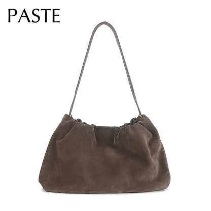 Elegant Khaki Coffee Matte Suede Shoulder Bag