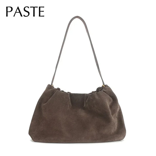 Elegant Khaki Coffee Matte Suede Shoulder Bag