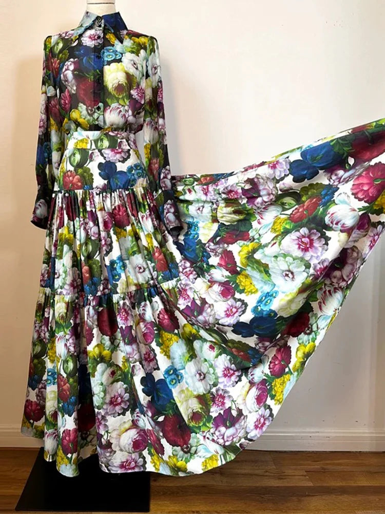 Luxury Elegant Spring 2025 Outfit Retro Floral Two-Piece Suit