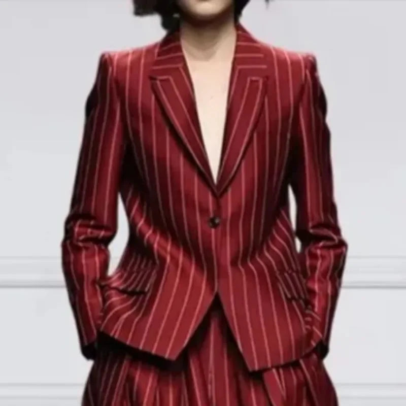 Women’s New Vintage Blazer Set Striped Trousers + Jacket Suit