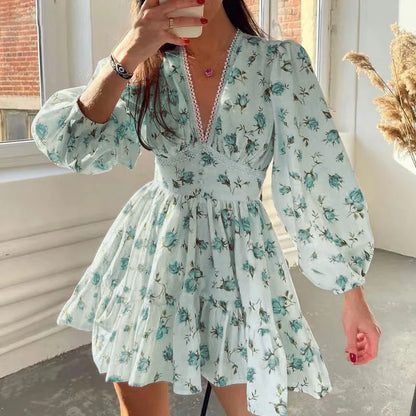 Elegant Floral Print Mini Dresses Fashion New 2025