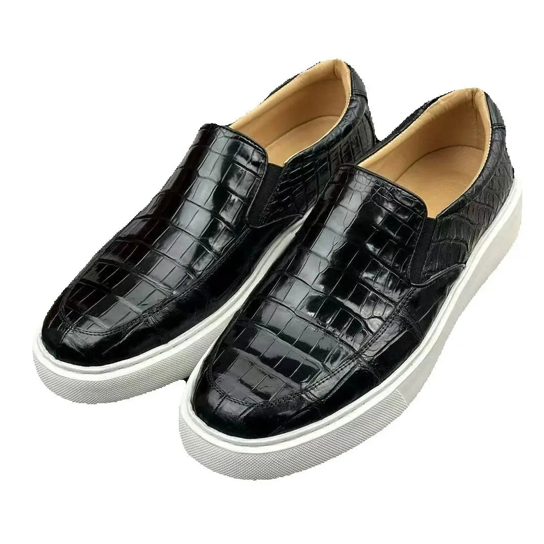 2025 New Arrival Fashion Crocodile Skin causal shoes Men's, Genuine Leather Sneakers