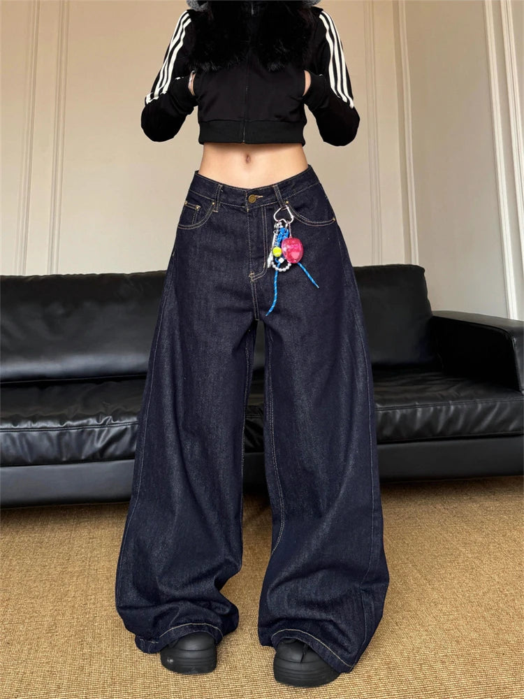 Vintage Deep Blue Wide Leg Jeans 2025 New