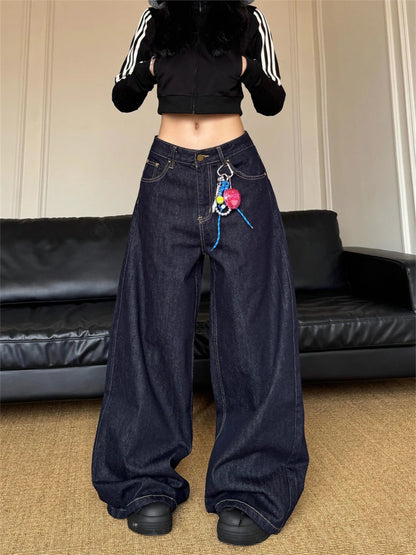 Vintage Deep Blue Wide Leg Jeans 2025 New