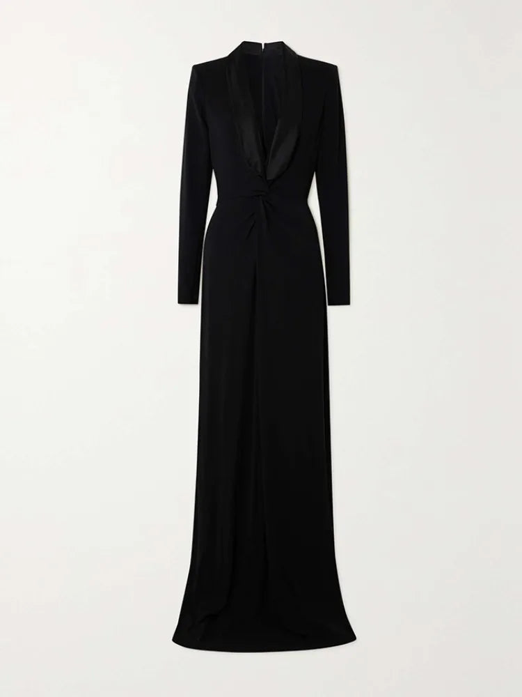 Women's Solid Black Skinny Evening Dress Deep V-Neck Party Dress Autumn 2025