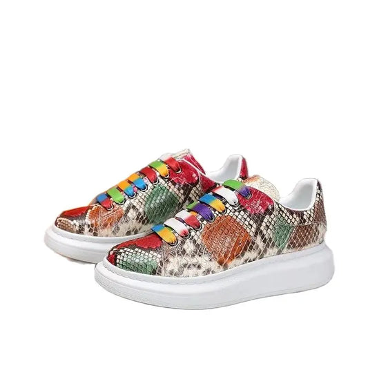 2025 New Arrival Fashion snake skin causal shoes Unisex Genuine Leather Sneakers