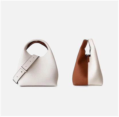 Patchwork Style Women Bucket Bag Lychee Texture Cowhide Luxury   Bag High Grade Ladies Handbag