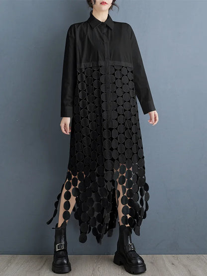 2025 Summer New Hollow Circle Tassel Stitching Casual Dress Women