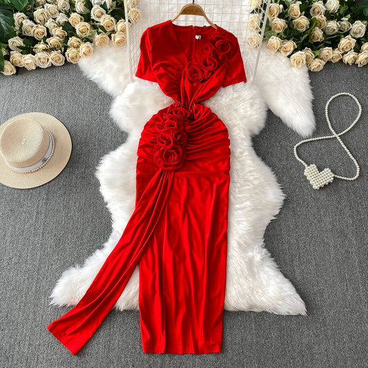 Sexy Elegant chic Three-dimensional slim Dress Casual Beach Party  Dress