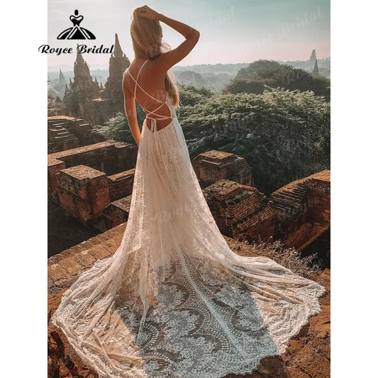 Sexy 2025 Boho Lace Wedding Dress Open Back Customized