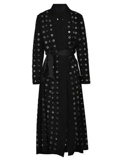 Women’s Black Hollow Out Long Sleeve Trench Jacket 2025