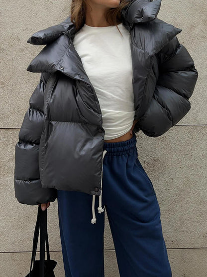 Gray Oversized Short Hooded Puffer Coat  Parka for Autumn Winter 2025