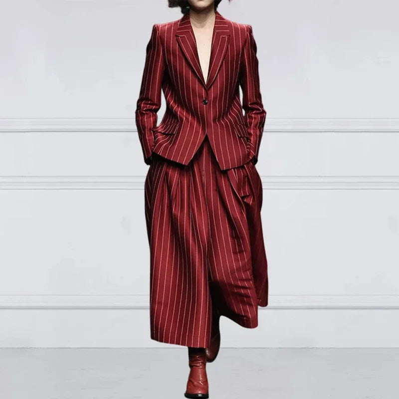 Women’s New Vintage Blazer Set Striped Trousers + Jacket Suit
