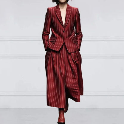 Women’s New Vintage Blazer Set Striped Trousers + Jacket Suit