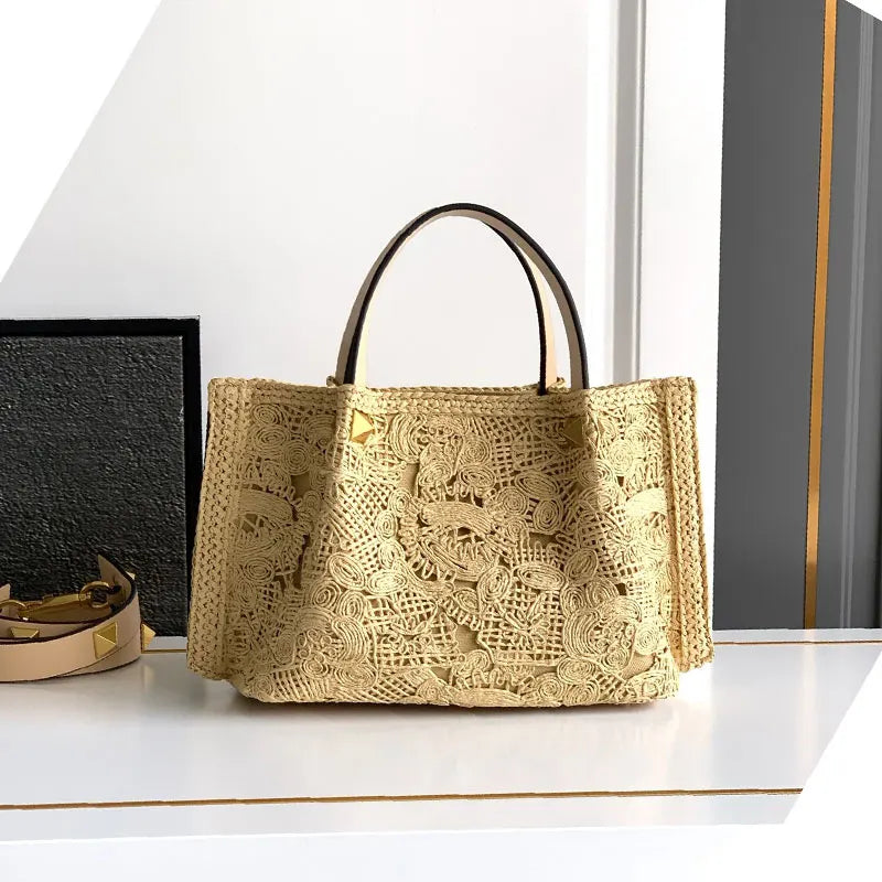 Embroidered Beach Bag High Quality Woven Fashion Large Capacity Tote Bag 2025