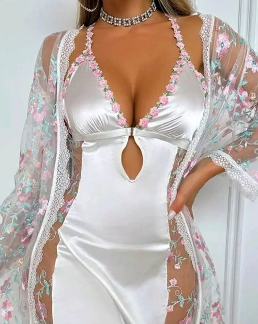 Women's Floral Embroidery V-Neck Halter Backless Nightwear for Women