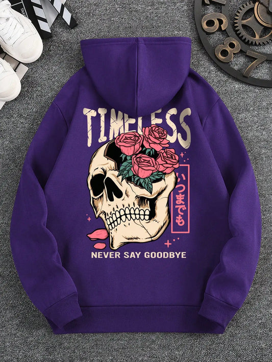 Men's Slogan and Skull Print Hoodie Sweatshirt Unisex