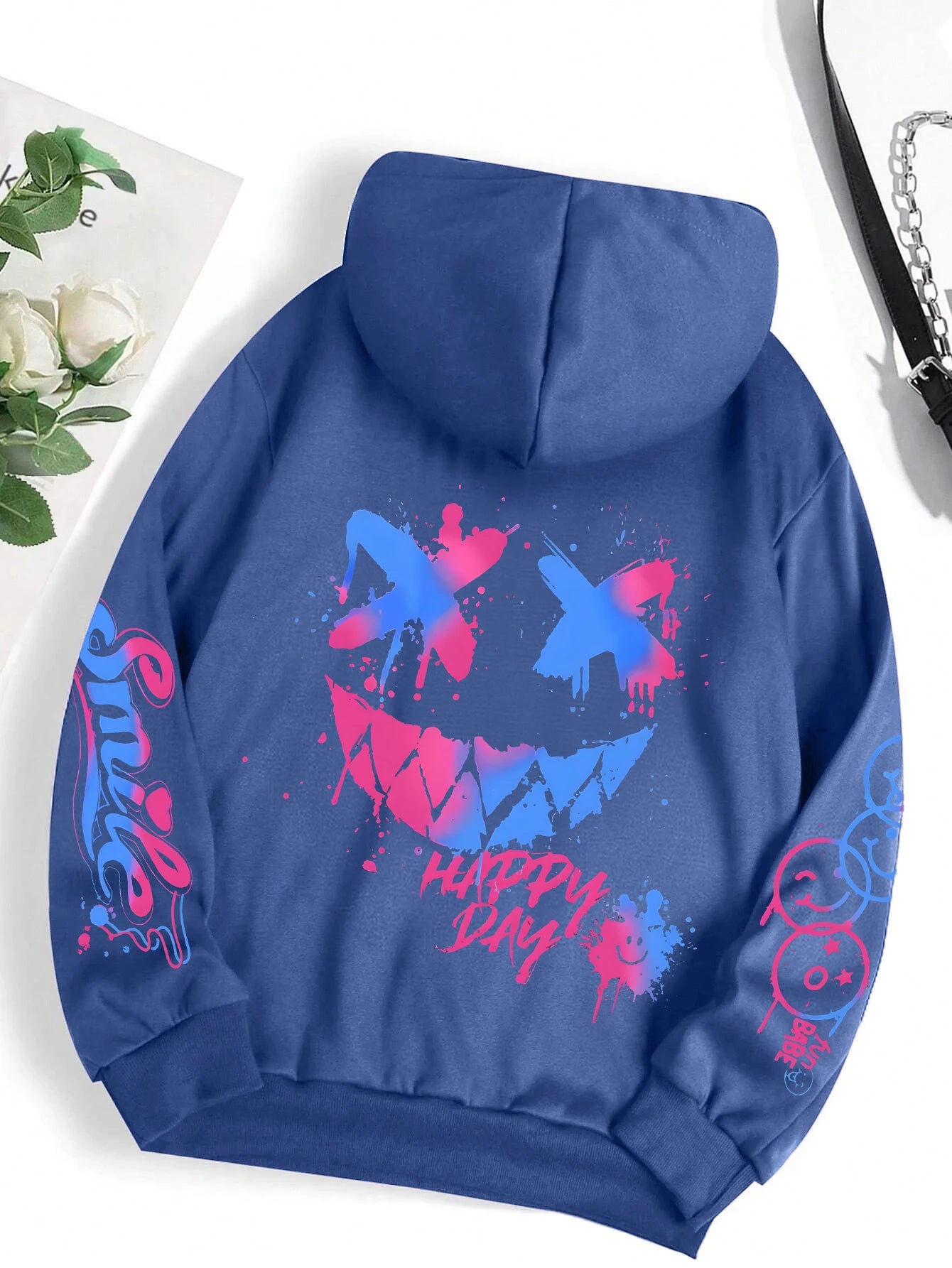 Happy Day Graffiti Print Women Hoodie Oversize Street Hip-Hop Hoody Fashion