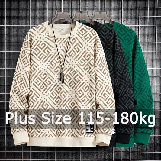 Printed Sweatshirt Men Plus Size Pullovers Oversized Sweater 7XL 8XL Man Tops Clothing