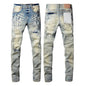 Men's Luxury Distressed Black Streetwear High Stretch Skinny Button Fly Ripped Jean Pants