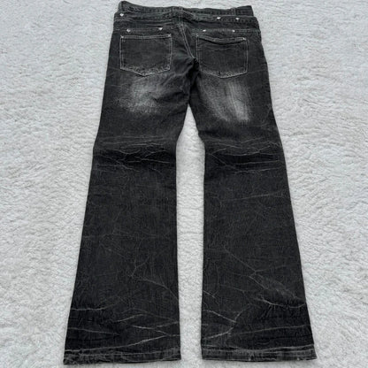 Y2K Washed Jeans Gothic Retro Micro Flared Double Waisted Lace Up Pants Unisex