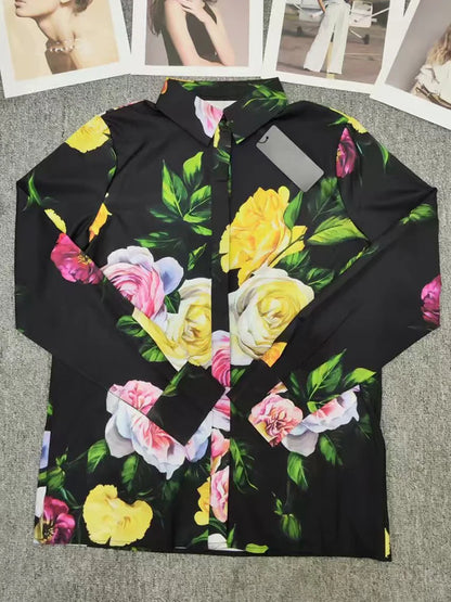 Printed Lapel Single-Breasted Long-Sleeved Shirt 2025 Spring New Two-Piece Suit big Skirt fashion women