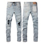 Men's Luxury Distressed Black Streetwear High Stretch Skinny Button Fly Ripped Jean Pants