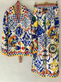 Retro Designer Printed Long-Sleeved Shirt 2025 Autumn Women's Two-Piece Fashion Suit