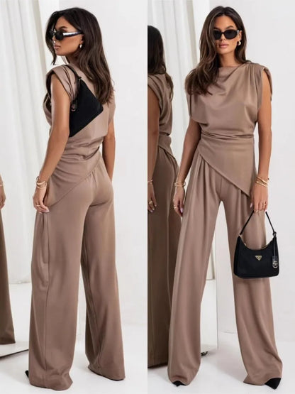 Elegant 2-Piece Summer Suit Wide Leg Pants Set