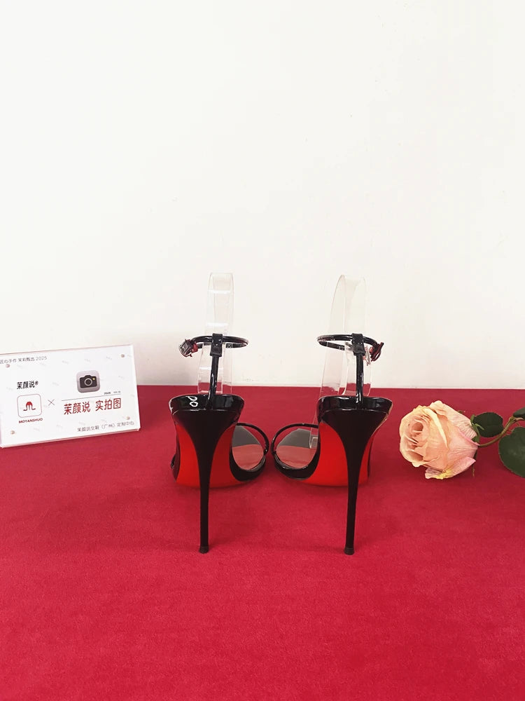 2025 New Minimalist Line Curved Straight Strap 12cm Ultra High Heel Sandals