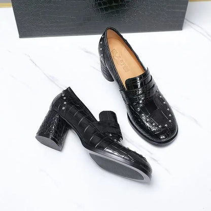 2025 New Arrival Fashion Crocodile Belly skin causal shoes women, Genuine leather