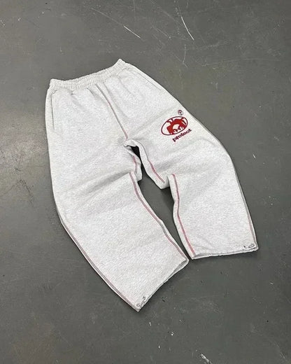 American Letter Patch Retro Double Layer Design Y2K Baggy Sweatpants
