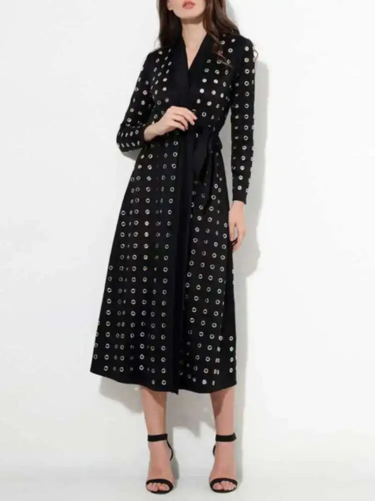 Women’s Black Hollow Out Long Sleeve Trench Jacket 2025