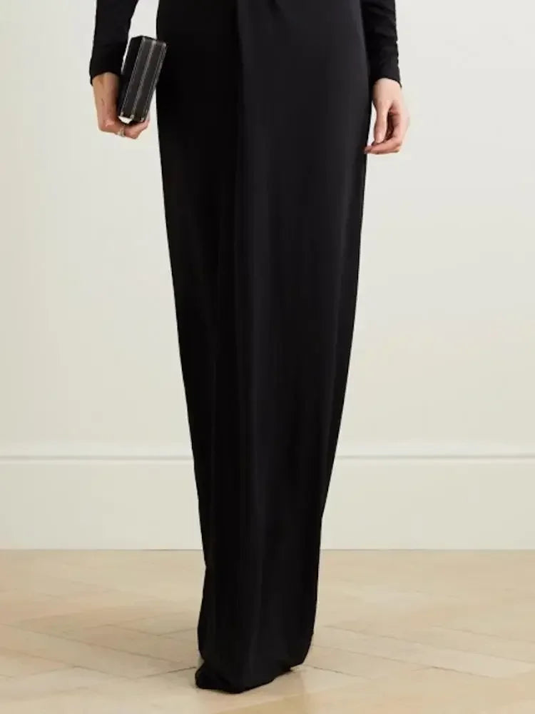 Women's Solid Black Skinny Evening Dress Deep V-Neck Party Dress Autumn 2025
