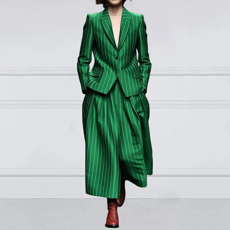 Women’s New Vintage Blazer Set Striped Trousers + Jacket Suit